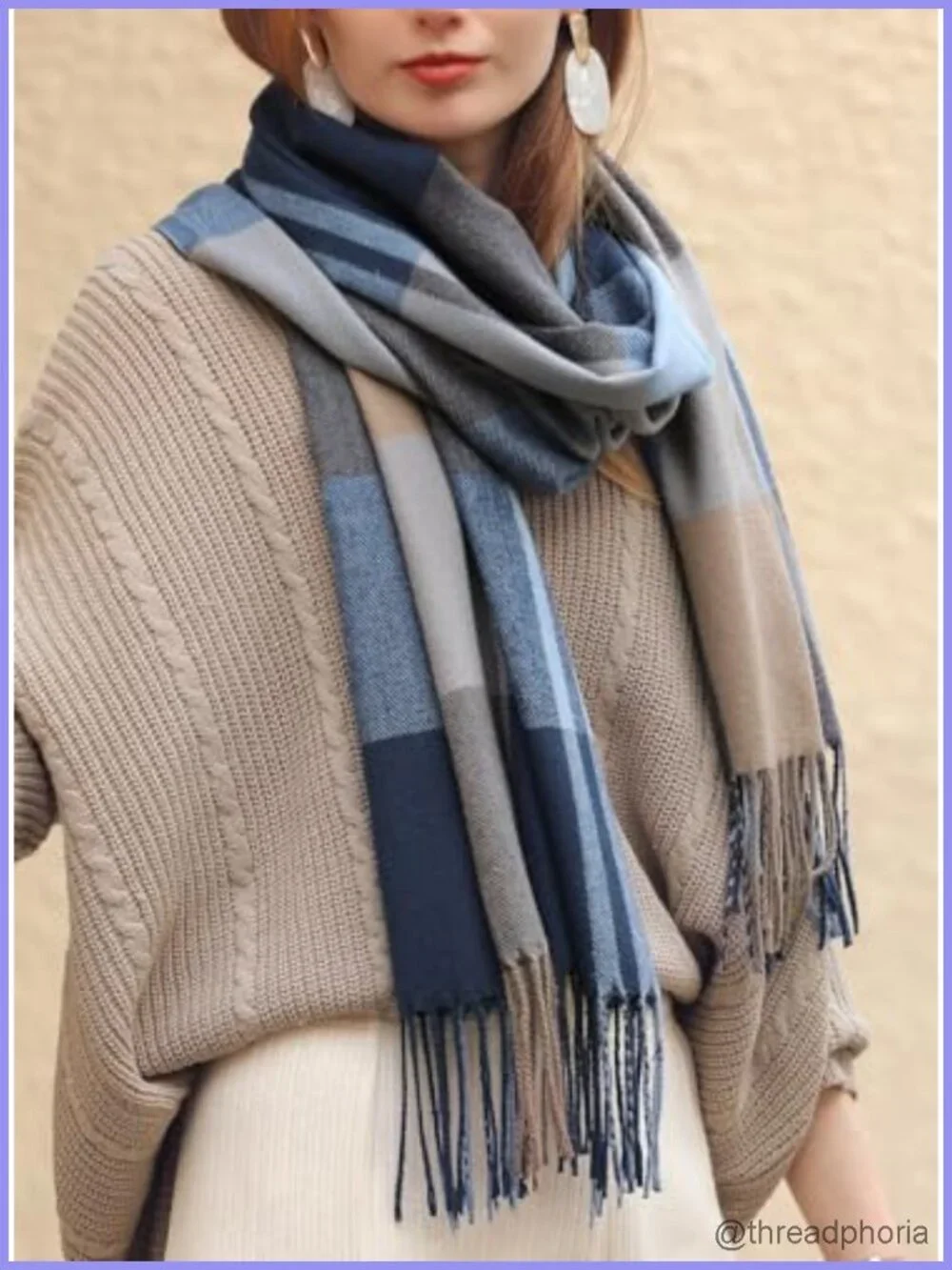 Cashmere Like Shawl Scarf Winter Warm Knit Large Tassel Plaid Scarf